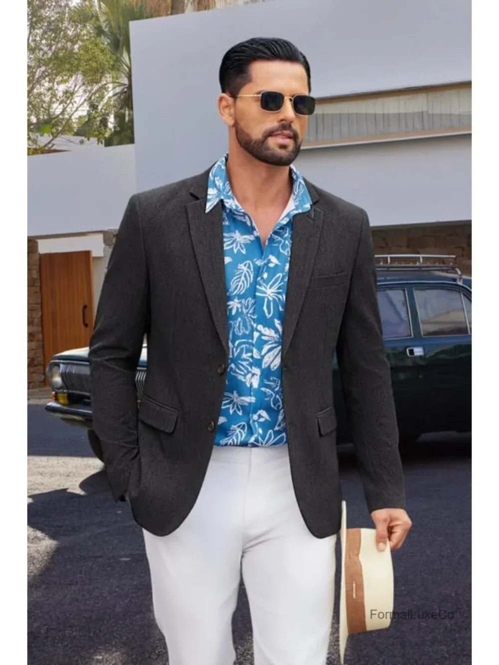 Linen Blend Blazer 2 Button Sport Coat Classic Notched Lapel